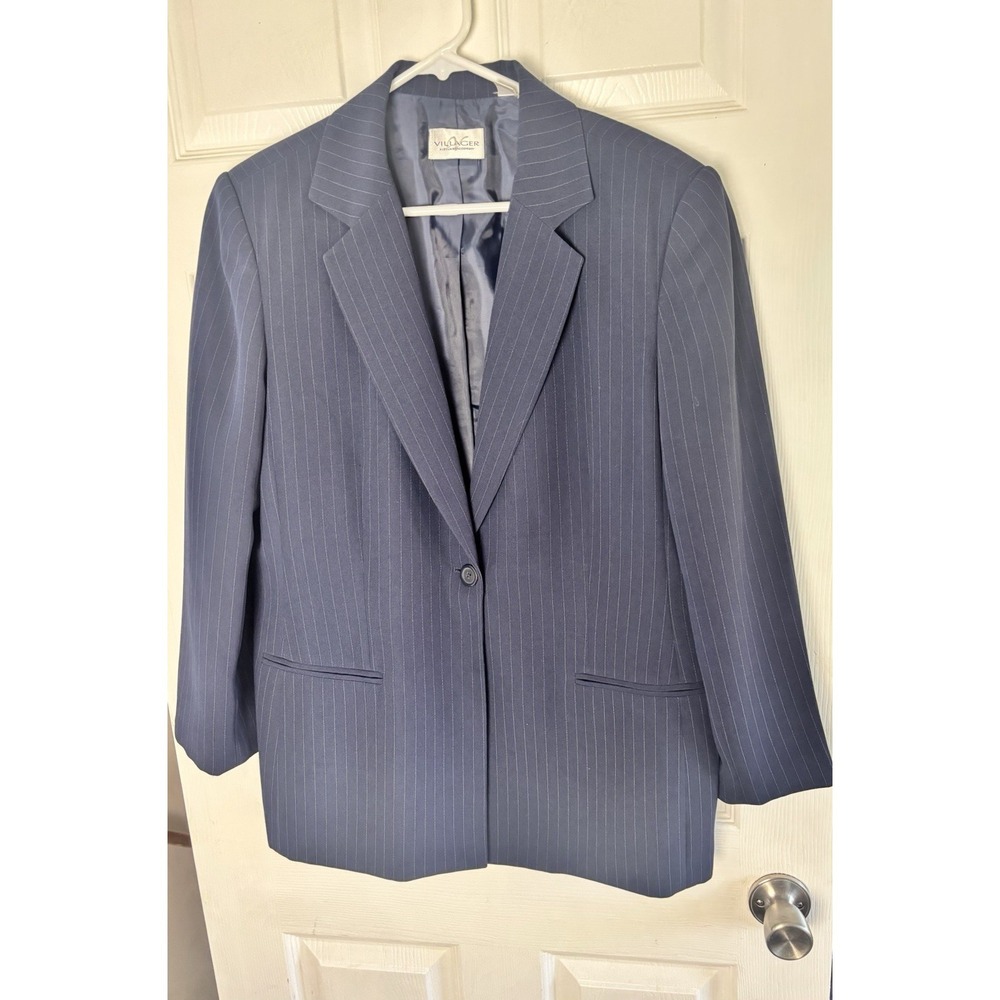 Villager Navy Blue Pin Stripe Blazer Classic Business Career Jacket Women's 16
